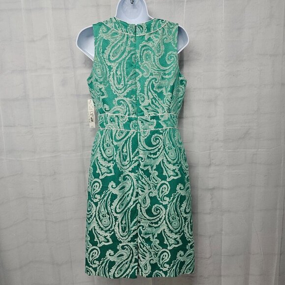 NWT Alex Marie Green Paisley Sleeveless Brocade Retro Knee Length Dress Size 6 - Picture 7 of 14